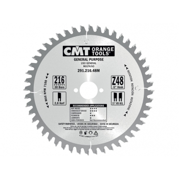 CMT Pílový kotúč pre elektronáradie univerzálny - D216x2,8 d30 Z48 HM -5°Neg